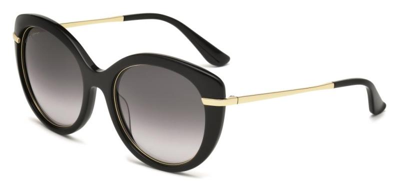 O toque metálico enfatiza o formato Cat Eye,  Ferragamo.